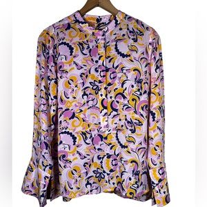 J. Crew Women’s Long Sleeve Floral 100% Silk Shirt Size Mediun